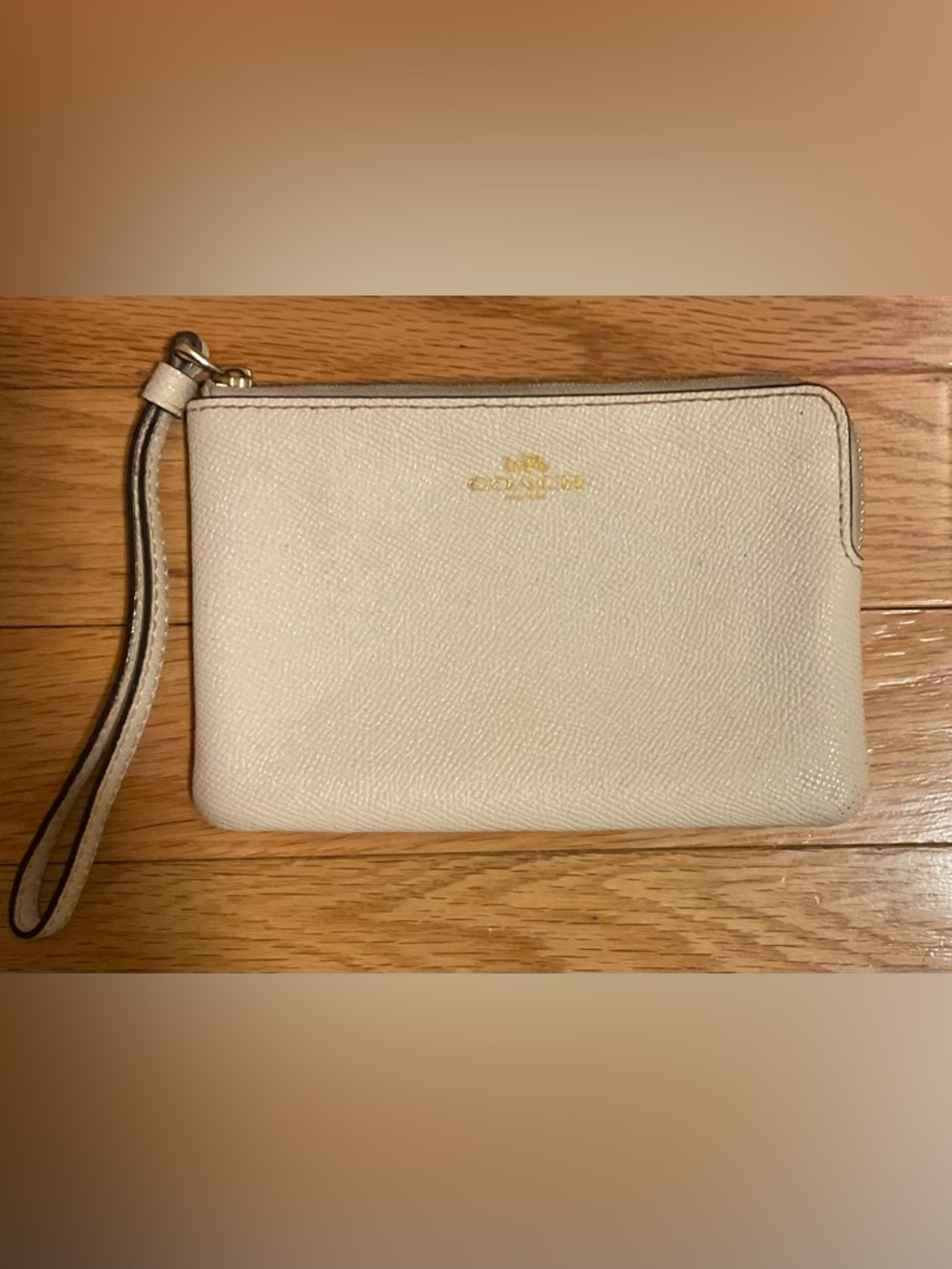 Coach Gold Logo Saffiano Leather Wristlet